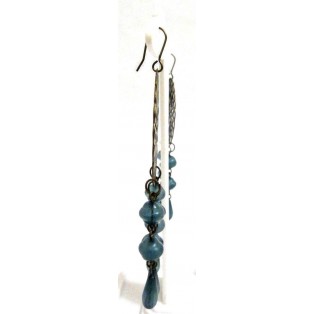 THE GREEN STRING - Big Earring Drop Long Dangling Hook Green & Dull Gold Color